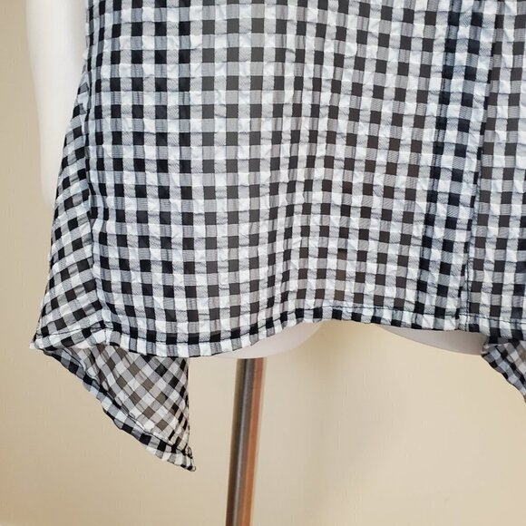 Yushi Seersucker Puckered Button Front + Back Button Tunic Black/White Size M - Picture 6 of 14